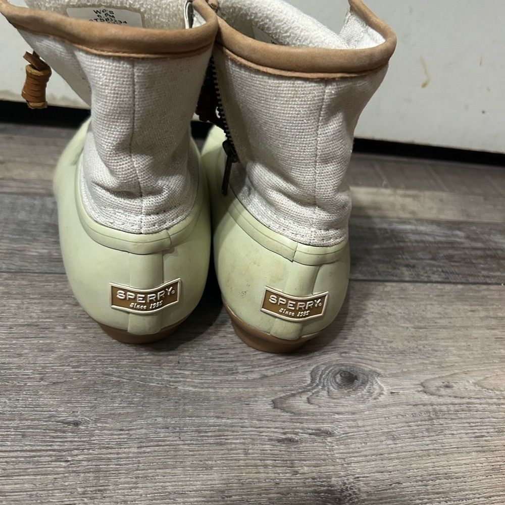 Sperry Saltwater Waterproof Rubber bottom Duck metallic Cream and Tan Duck Boots - Picture 6 of 11